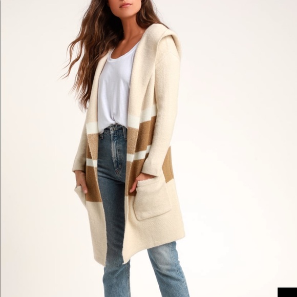 beige hooded cardigan